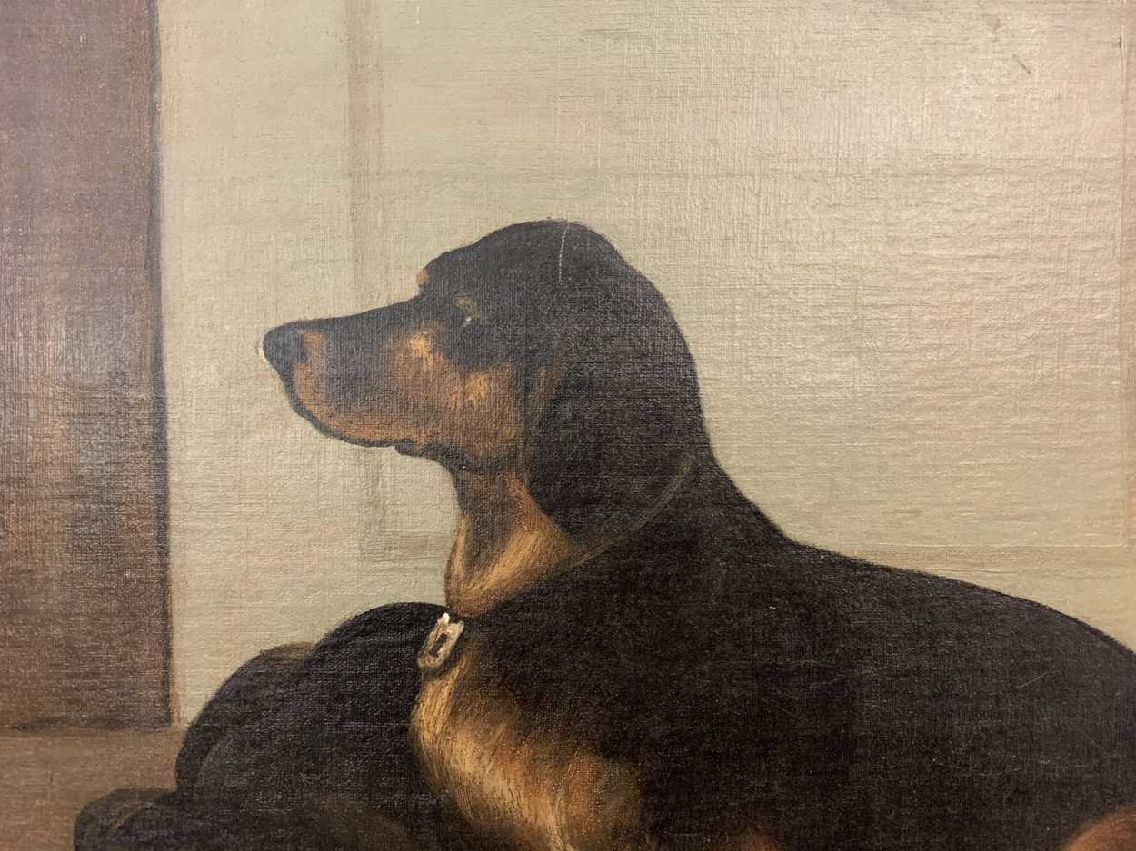 Artwork by Emil Rahm, Two dachshunds, Made of oil on canvas