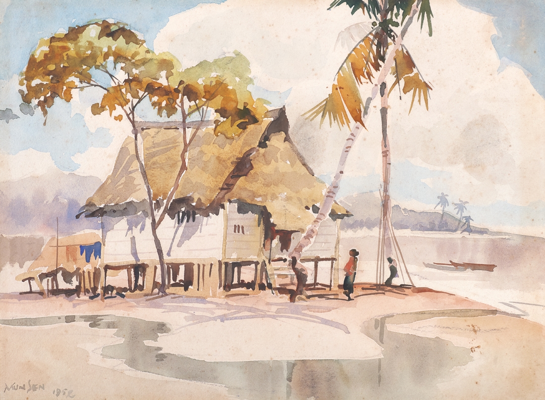 Artwork by Yong Mun Sen, Kampung House / Seaside Village, Made of watercolour on paper