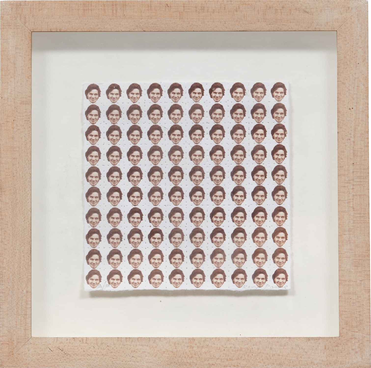 Artwork by Roxy Paine, Acid Sheet: Self Portrait, Made of Digital print in colors, on paper with hand punctured perforation