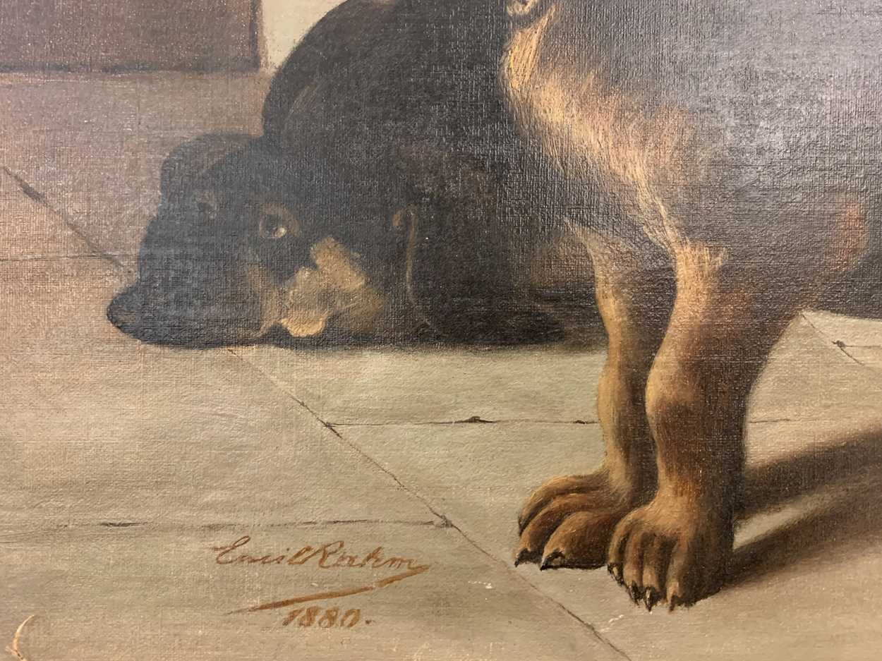 Artwork by Emil Rahm, Two dachshunds, Made of oil on canvas