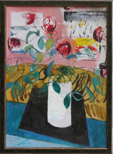 Ziedi baltā vāzē 1979 by Jānis Pauļuks, 1979