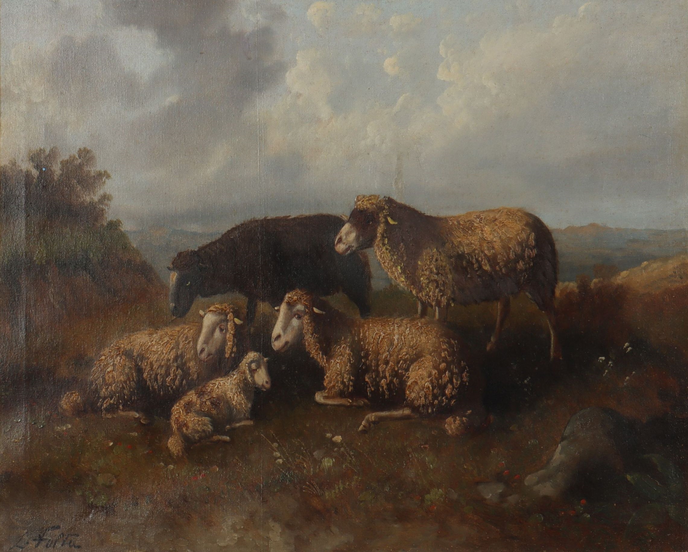 Artwork by L. Fotta, Landscape with Sheep, Made of Oil on Canvas