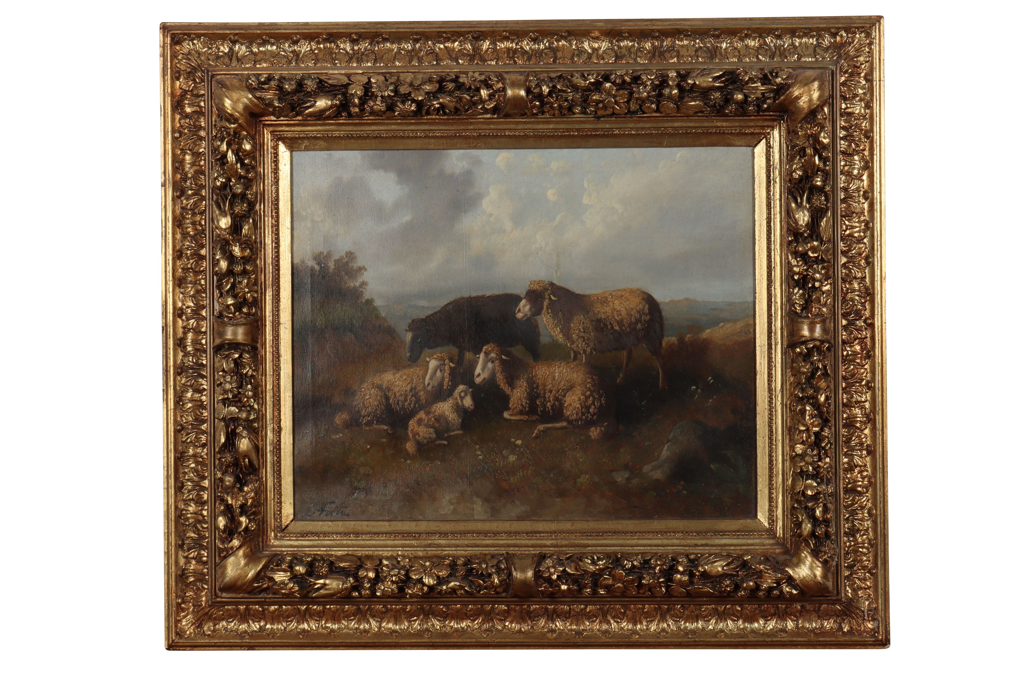 Artwork by L. Fotta, Landscape with Sheep, Made of Oil on Canvas