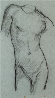 Male Torso and Assyrian Head (a double-sided drawing) - Eugene Benson