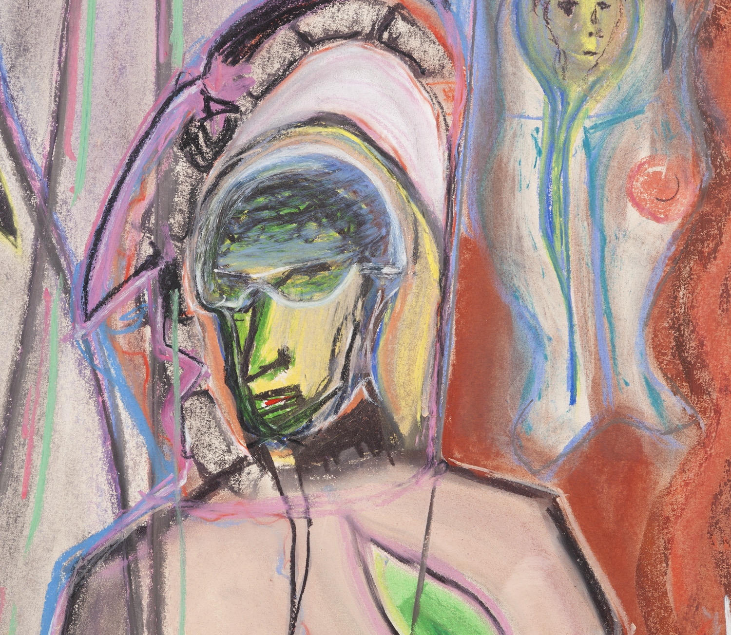 Artwork by Mateusz Kula, Fluorescent Gothic Against All Rust, Made of pastel, oil pastel/paper