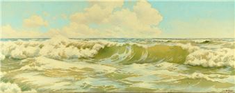 Coastal scene with sea birds - R Craig