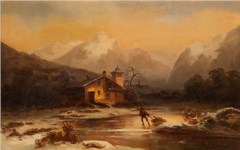 Hügelige Winterlandschaft mit Gutshaus - G. Sandblad