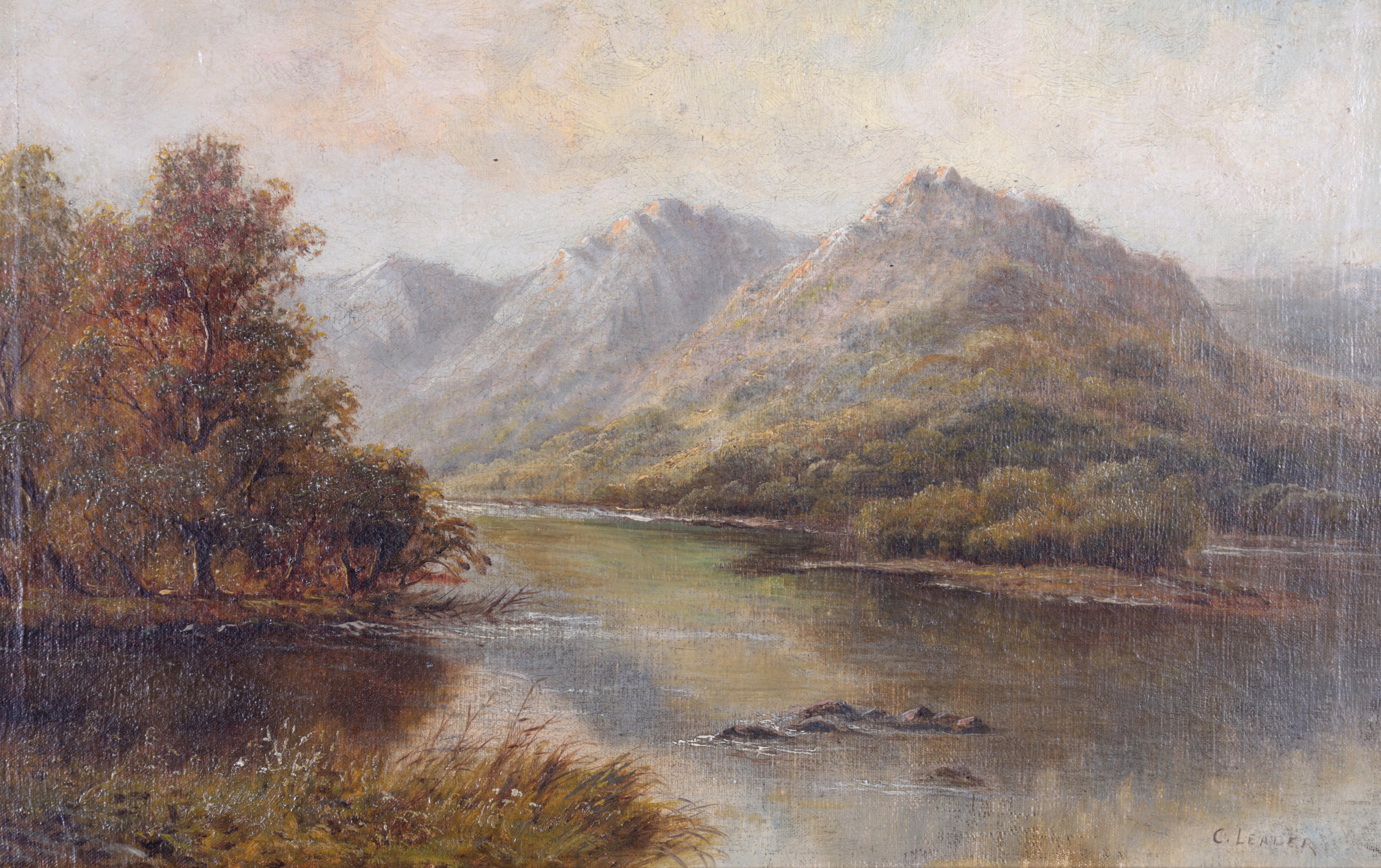 Artwork by C. Leader, depicting a river landscape, Made of OIL ON CANVAS