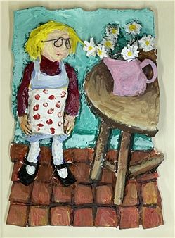 Speckled female standing next to table - Luned Rhys Parri