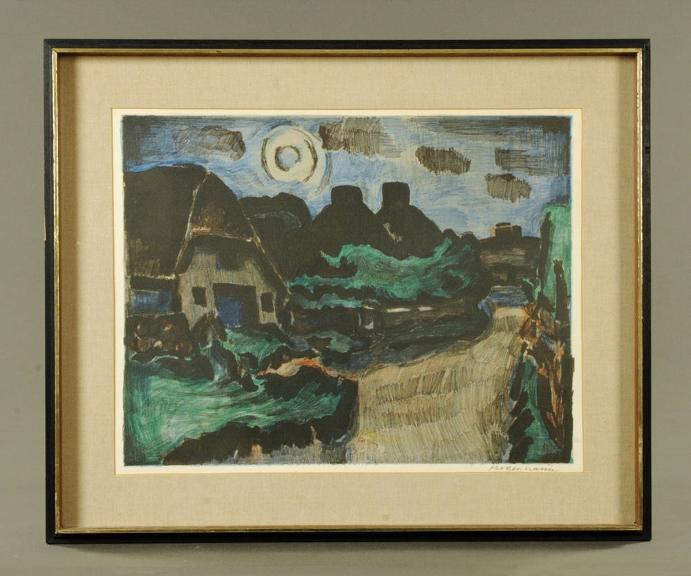 Artwork by Hann Mollen, Buildings in landscape, Made of coloured lithograph