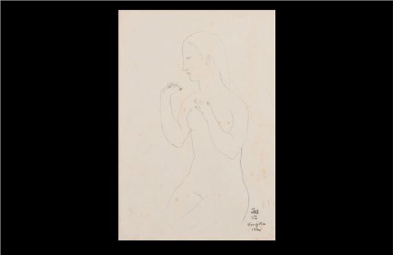 Leonard Tsuguharu Foujita | Nu assis à la fleur (1924) | MutualArt