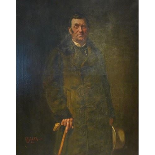 Colonel Francis A Fane, in an overcoat with astrakhan collar and a black spotted tie with a gold tie pin, holding a fedora in one hand, and gloves and a cane in his right hand by John Henry Lorimer, 1884
