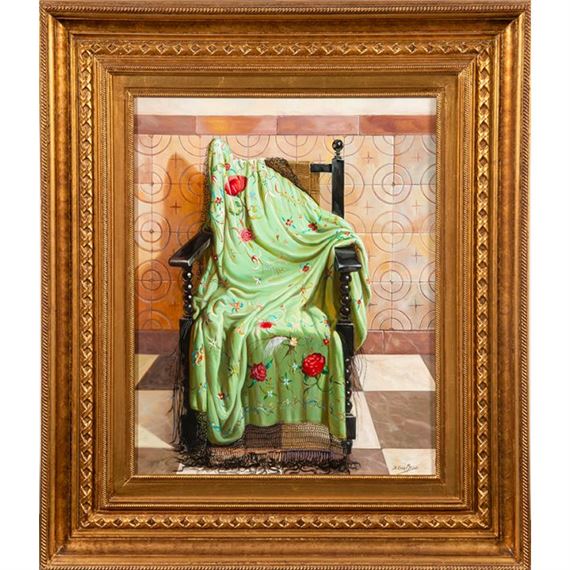 Bodegón con butaca y mantón de Manila by Benito Cruz Mesa