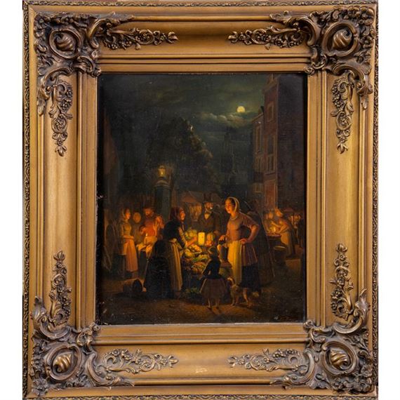 Escena nocturna con mercado by Pieter Geerard Sjamaar