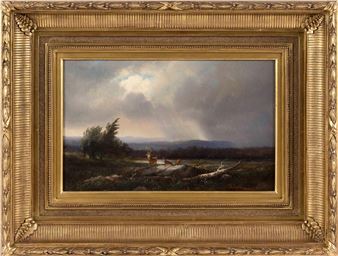 Deer in a mountain landscape. - Joseph Antonio Hekking