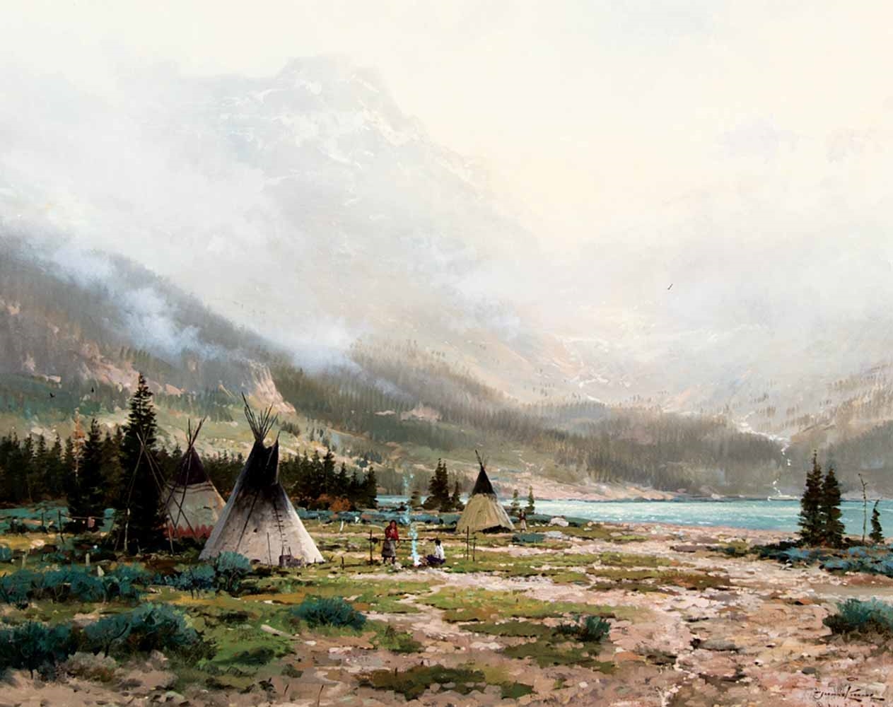 Artwork by Thomas Kinkade, Land of Many Waters, Made of Oil on canvas