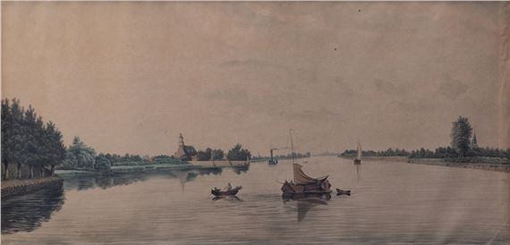 Riviergezicht met stoomboot by Johannes Jeremias Geelhoed, 1847