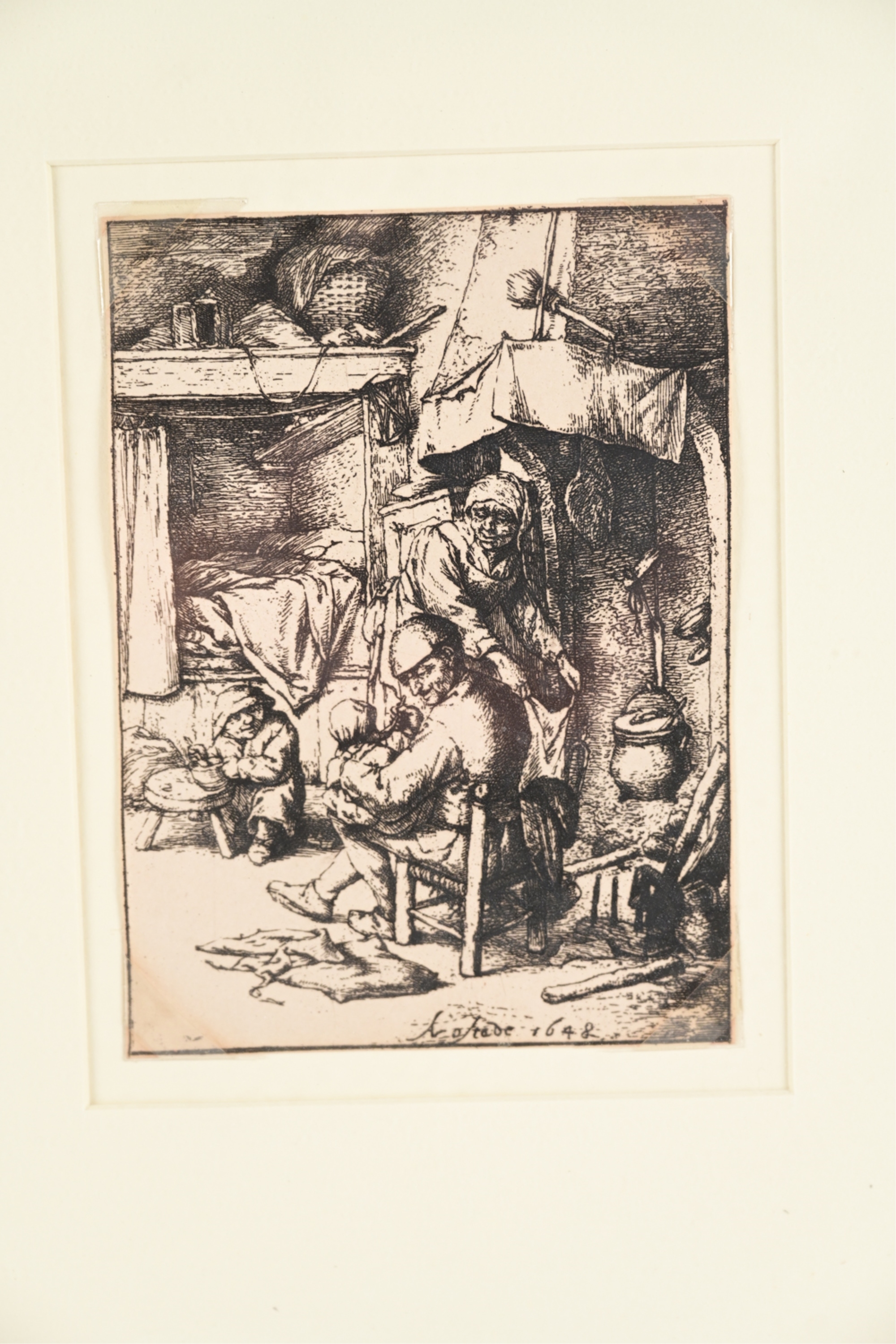 Artwork by Adriaen van Ostade, "The Pater Familias" or Der Familienvater, Made of Etching
