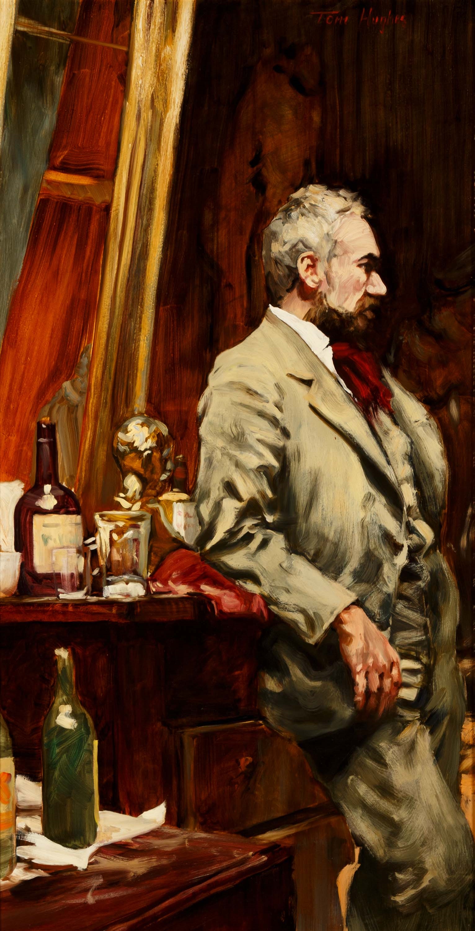 Artwork by Tom Hughes, Portrait eines Herren in malerischem Interieur, Made of oil/ panel