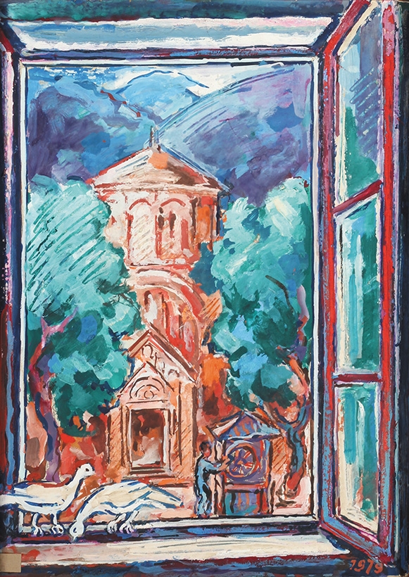 Artwork by Aleksandar Deroko, DVA PRIJATELJA PRED PETROVOM CRKVOM, Made of Tempera