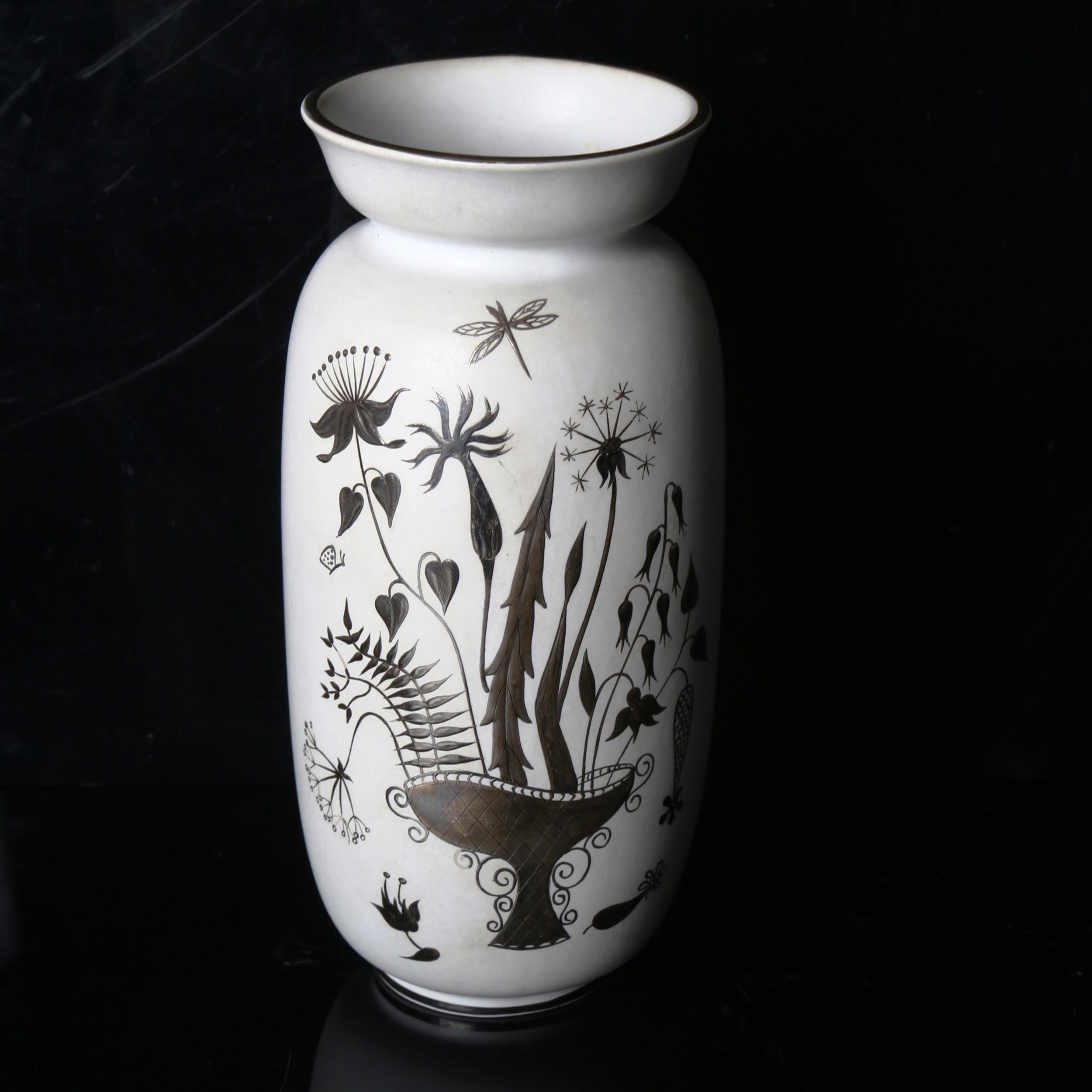 a Swedish silver overlay GRAZIA vase by Stig Lindberg, Circa 1960
