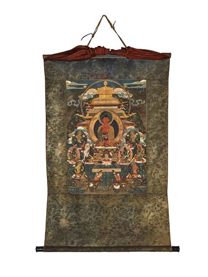 A THANGKA OF AMITABHA IN SUKHAVATI HEAVEN by Mongolian School, 19th Century, 19TH CENTURY