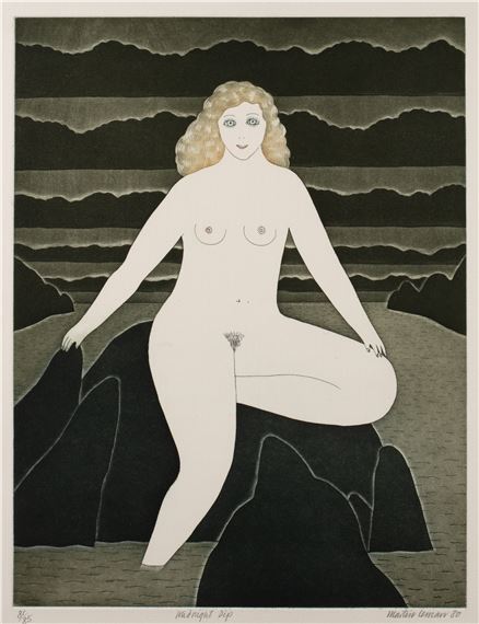 'Midnight dip', etching, numbered 81/85, signed and dated 1980 in pencil lower right, unframed, 66cm x 50cm by Martin Leman, dated 1980