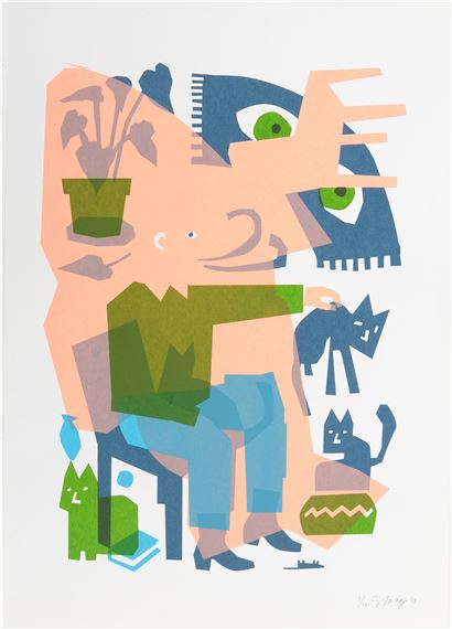 Man met katten by Stang Gubbels, '17