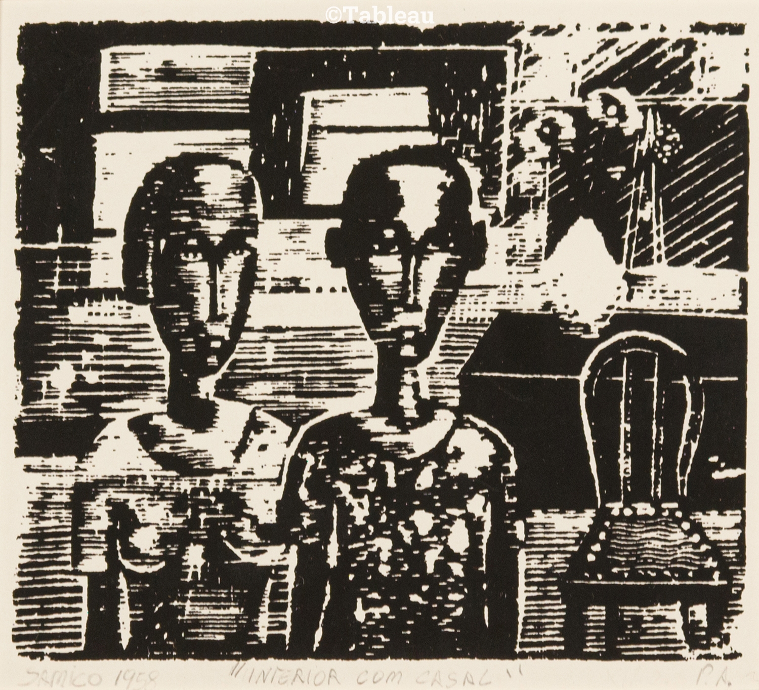 "Interior com casal" by Gilvan José Meira Lins Samico, 1958