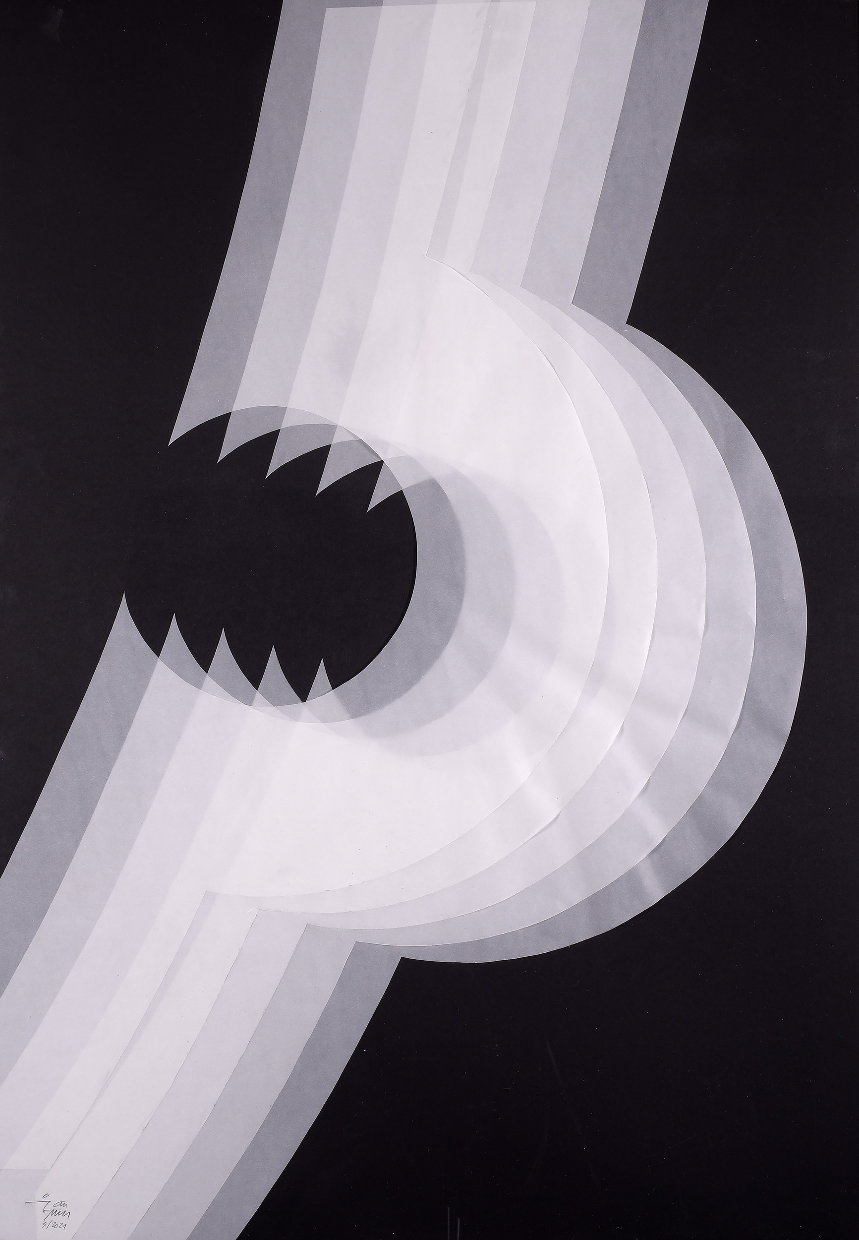 Artwork by Jan Vrana, Hommage á Chillida, Made of laminated tracing paper