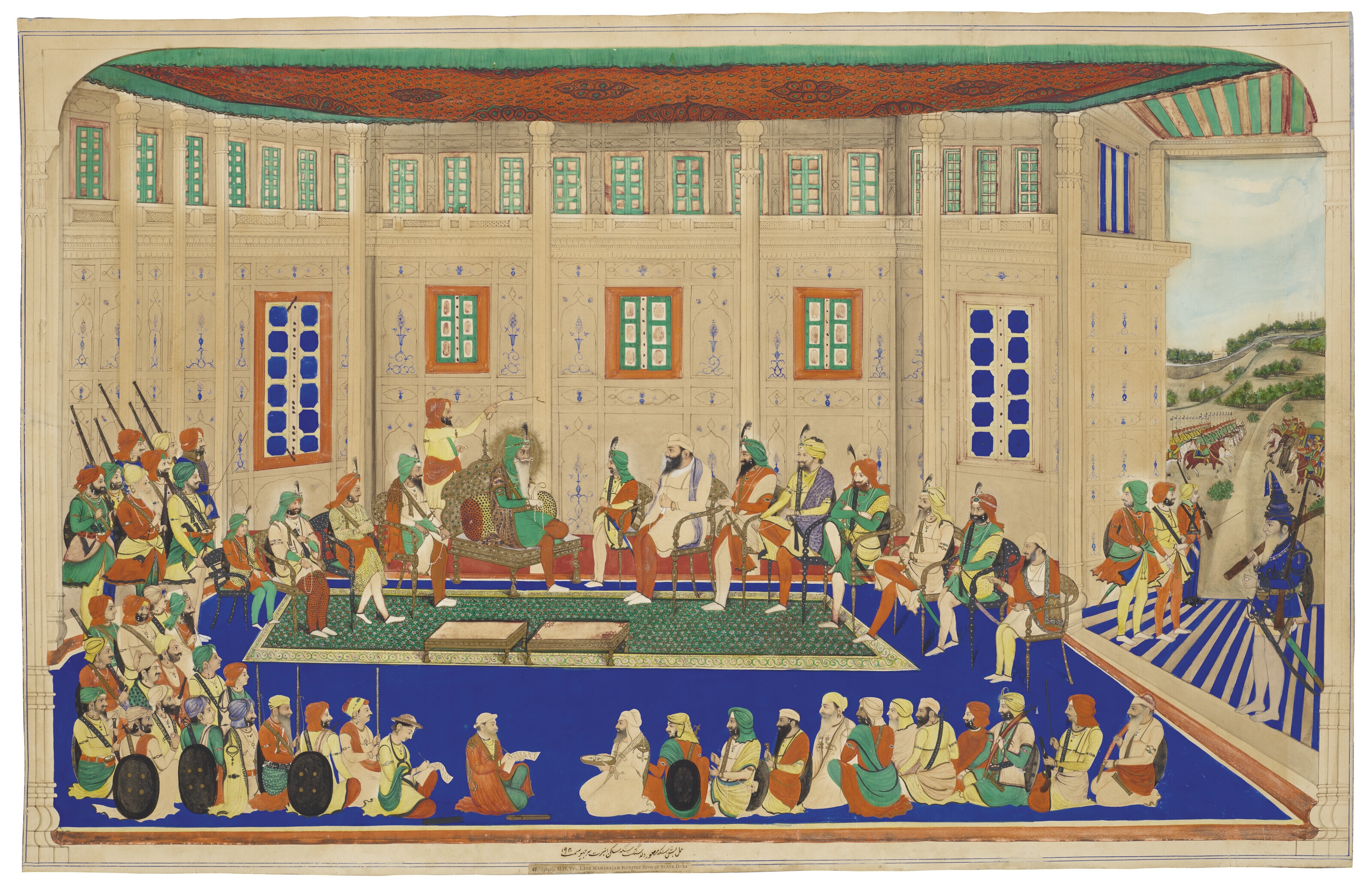 Artwork by Bishan Singh, MAHARAJA RANJIT SINGH IN DURBAR, Made of Gouache highlighted with gold on paper