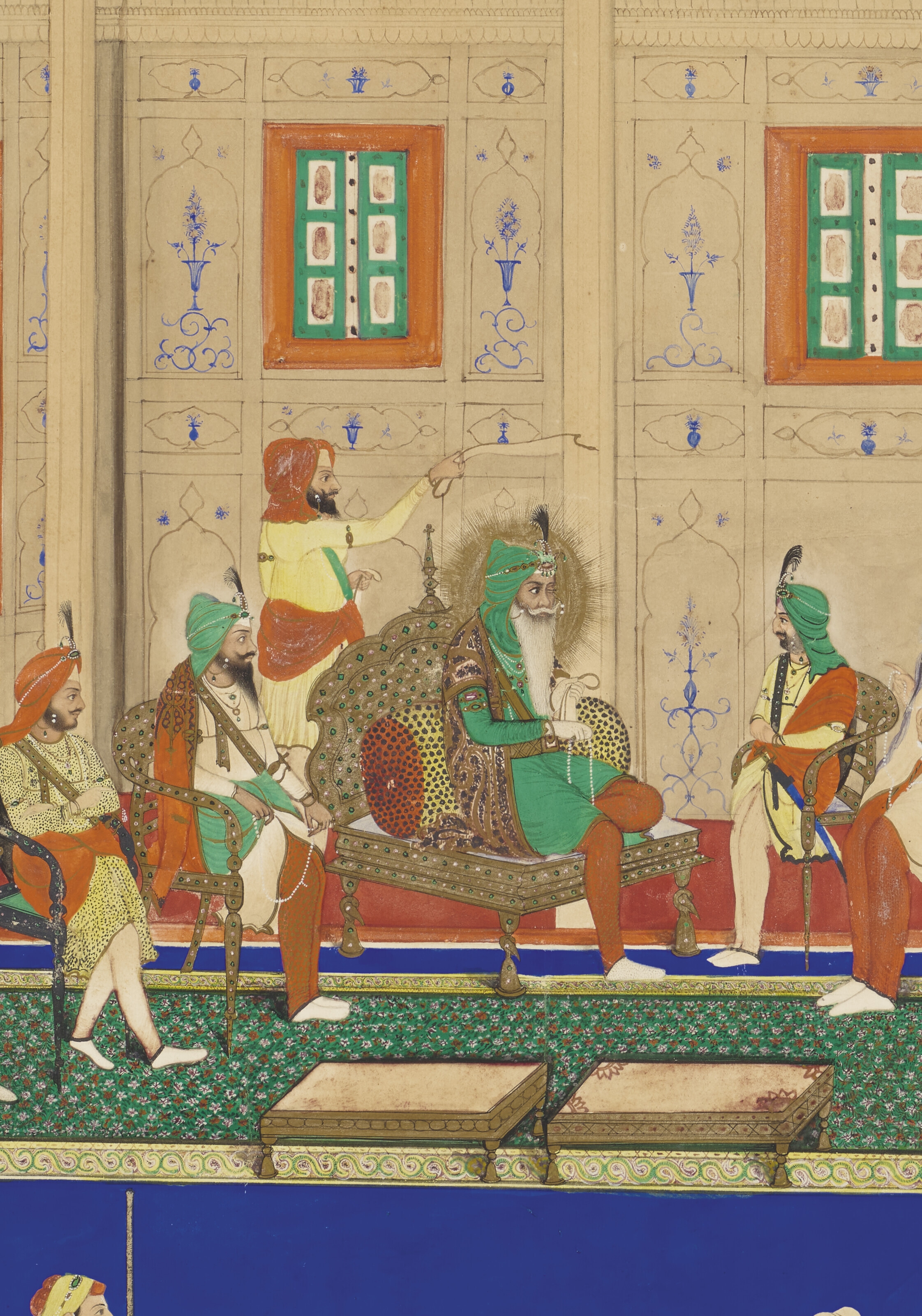 Artwork by Bishan Singh, MAHARAJA RANJIT SINGH IN DURBAR, Made of Gouache highlighted with gold on paper
