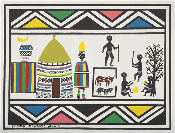 Herdsmen by Esther Mahlangu, dated 2005