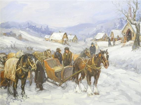 Winter Scene with Sleighs by Ernest Marza