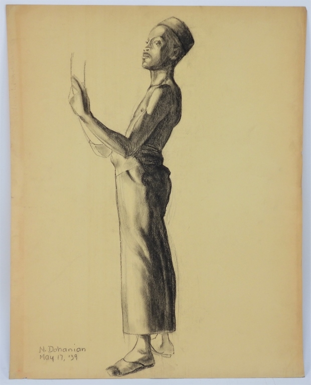 Artwork by Nevart Dohanian, Nevart Dohanian Nubian Male Figure Drawing, Made of Charcoal on paper