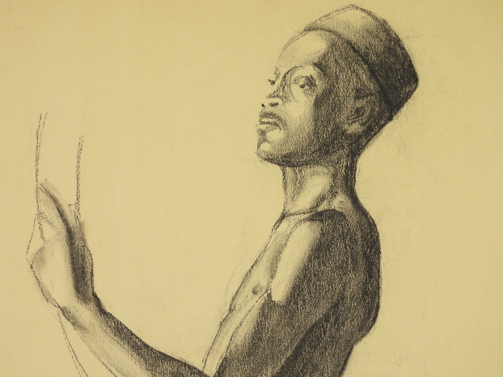 Artwork by Nevart Dohanian, Nevart Dohanian Nubian Male Figure Drawing, Made of Charcoal on paper