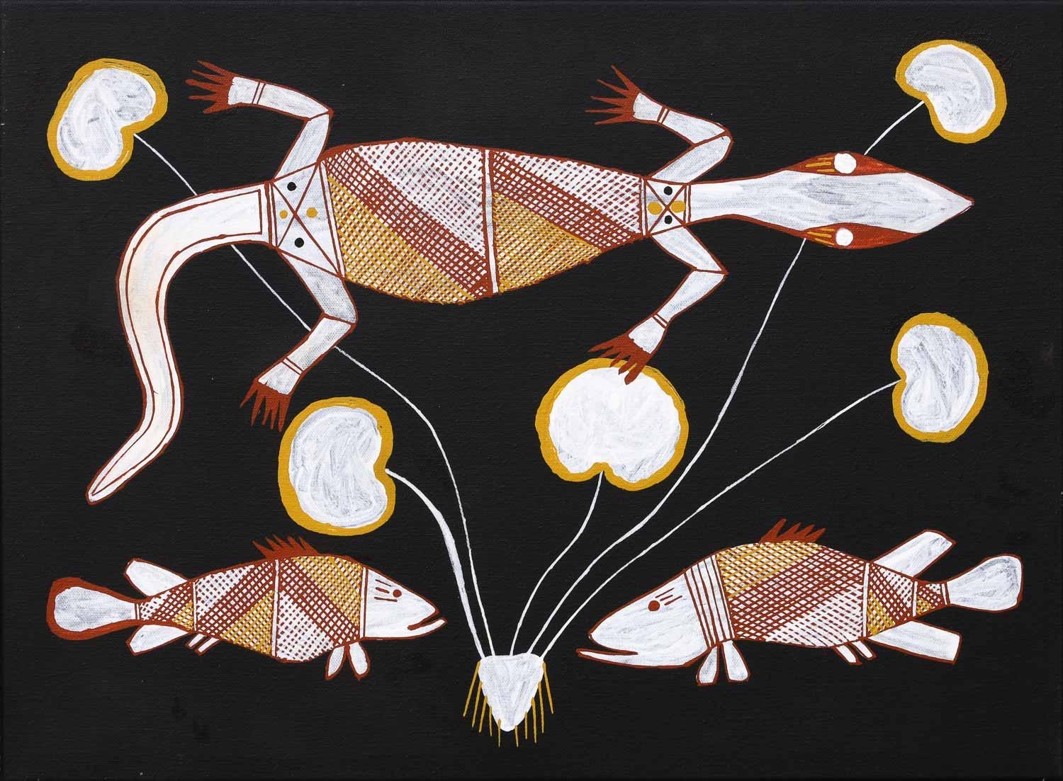 Thades Nabegeyo | Goanna and Two Fish | MutualArt