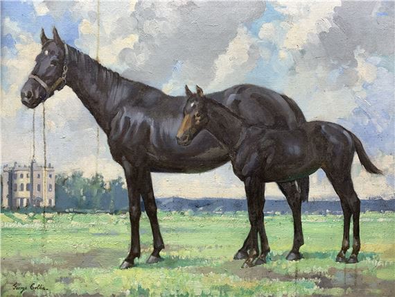 Panner Slipper and Little Quizling - Mother and Foal Racehorses at Rosanna House Ashford - County Wicklow by George Collie