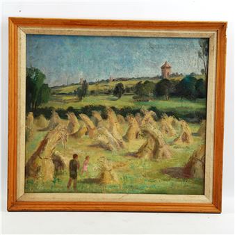 children playing near haystacks - Sylvia Saint-George