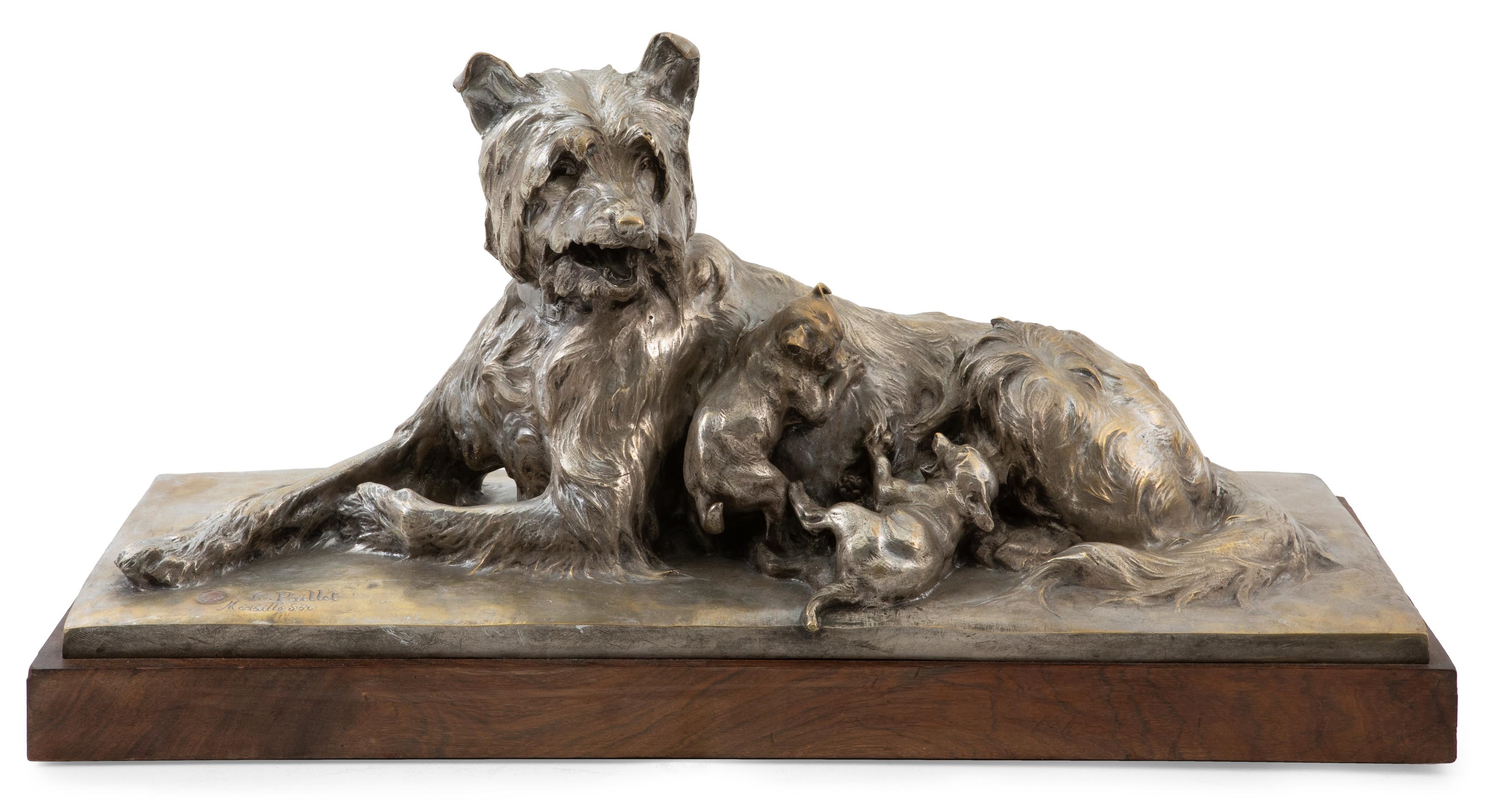 Artwork by Charles Paillet, Dog with two puppies, Made of Bronze, silver
