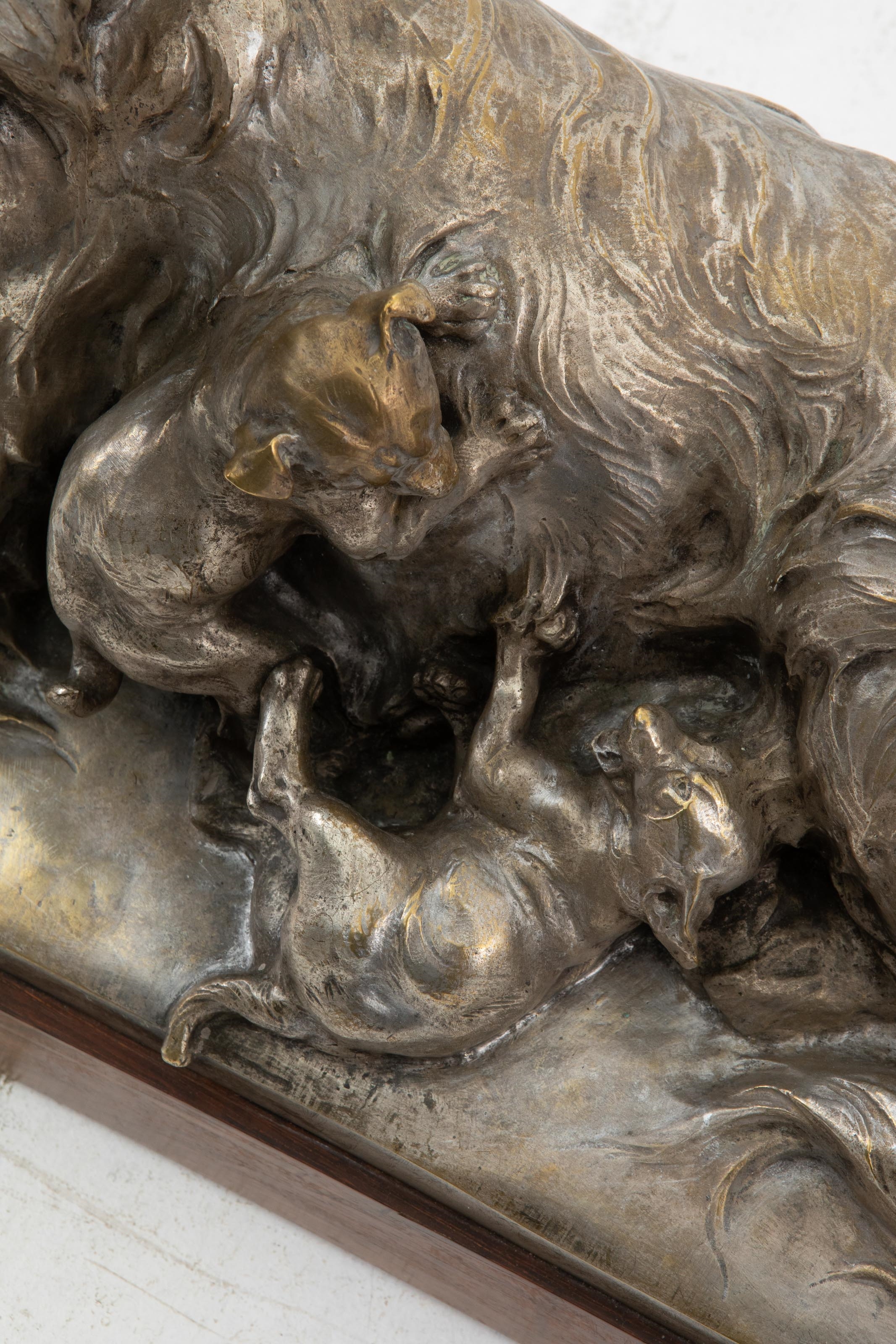 Artwork by Charles Paillet, Dog with two puppies, Made of Bronze, silver