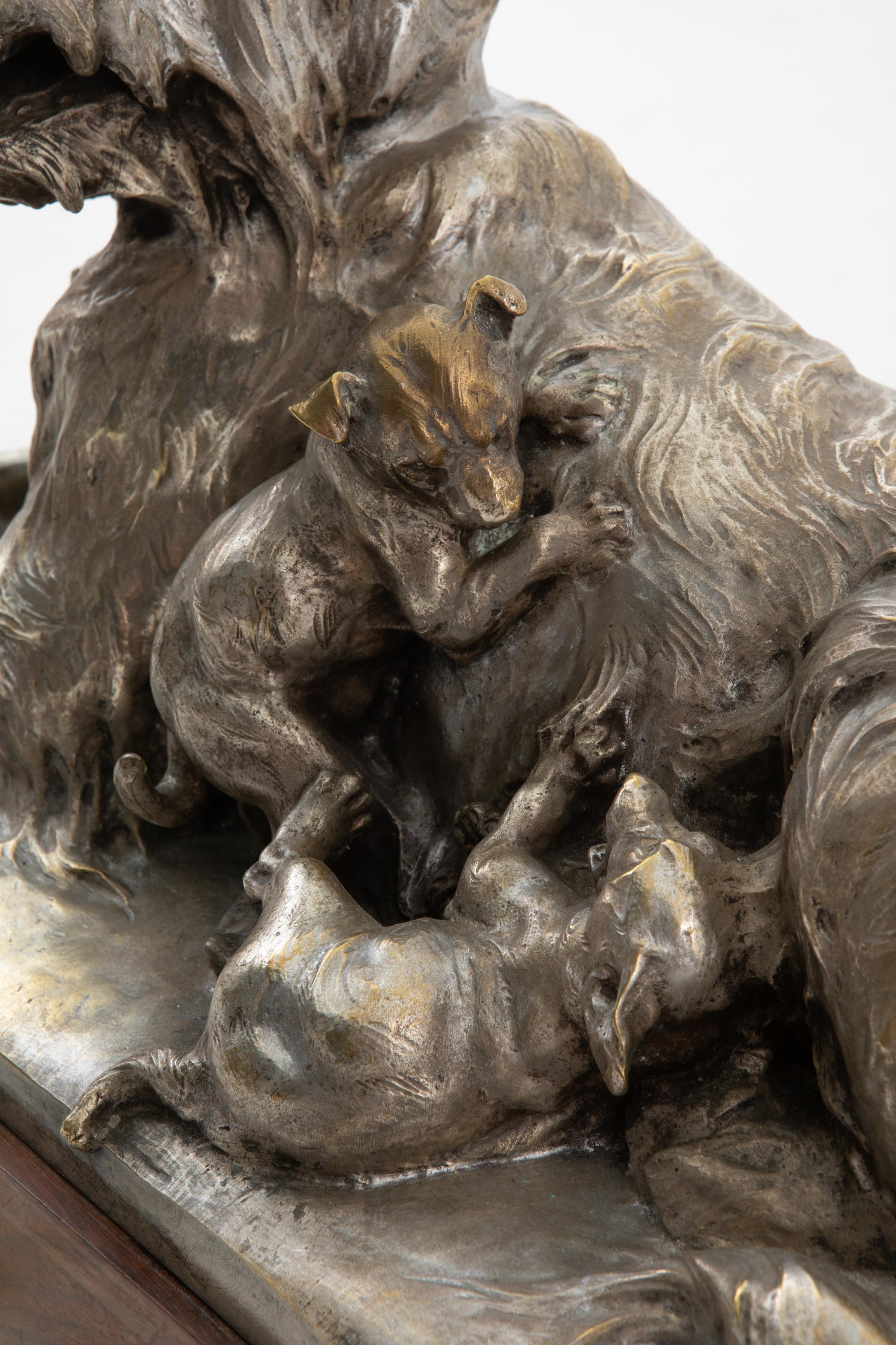Artwork by Charles Paillet, Dog with two puppies, Made of Bronze, silver