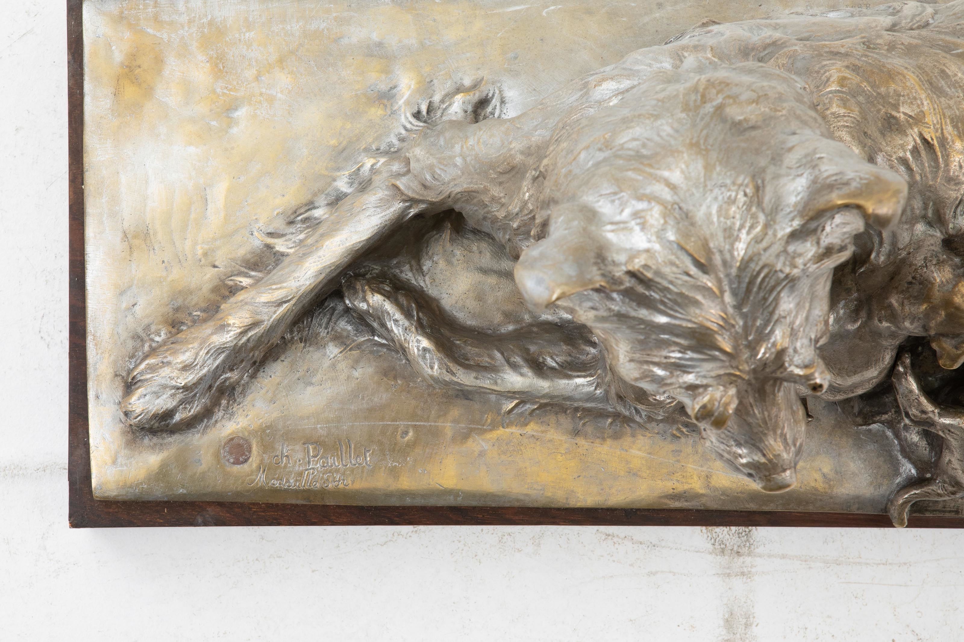 Artwork by Charles Paillet, Dog with two puppies, Made of Bronze, silver