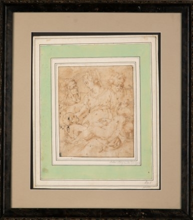 Artwork by Correggio, Madonna with Child, Made of Brown ink on laid paper laid to a support paper