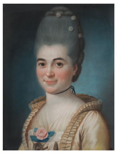 Portrait de Madame Fabre, une rose à son bustier. by Joseph de Saint-Michel, 1775