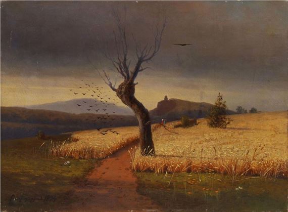 Landscape painting depicting a path through a wheat field by Georgii Zakharovitch Bashindzhagian, 1894