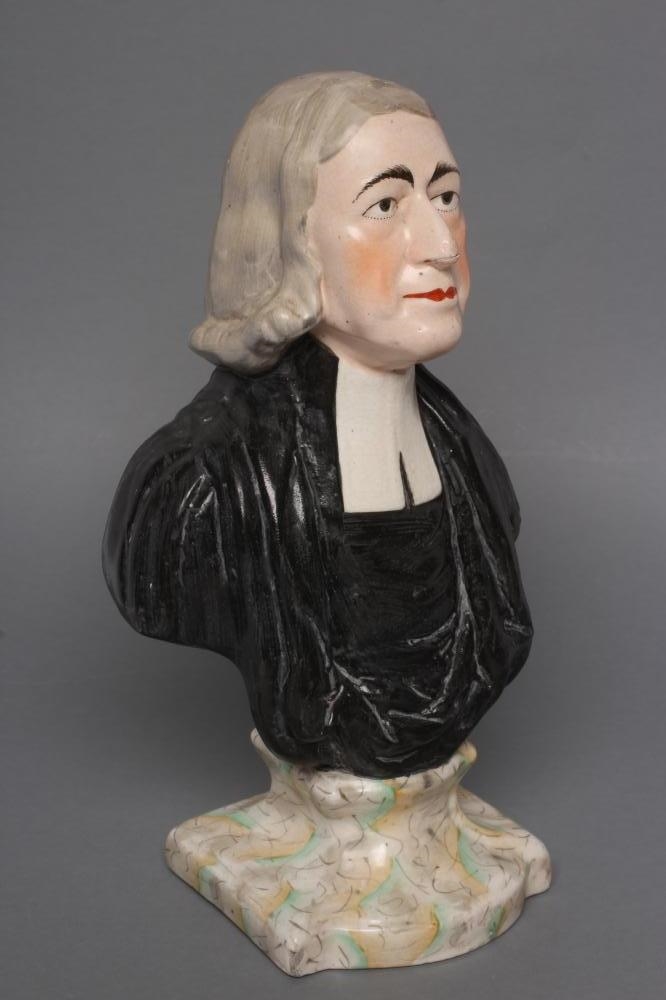 A STAFFORDSHIRE POTTERY BUST OF WESLEY by Staffordshire, late 19th century