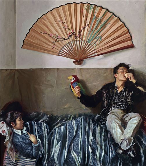 Parrot and Fan by Zhao Bandi, 1990