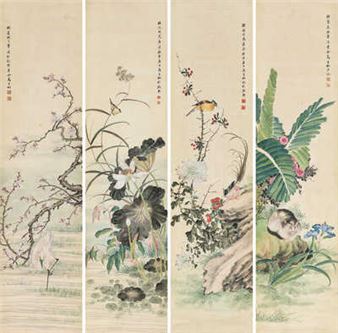 Four screens of flowers and birds - Ma Jiatong