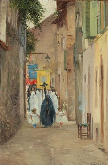 Corpus Dominus Procession i Gargnano ved Lago di Garda by Cilius Andersen